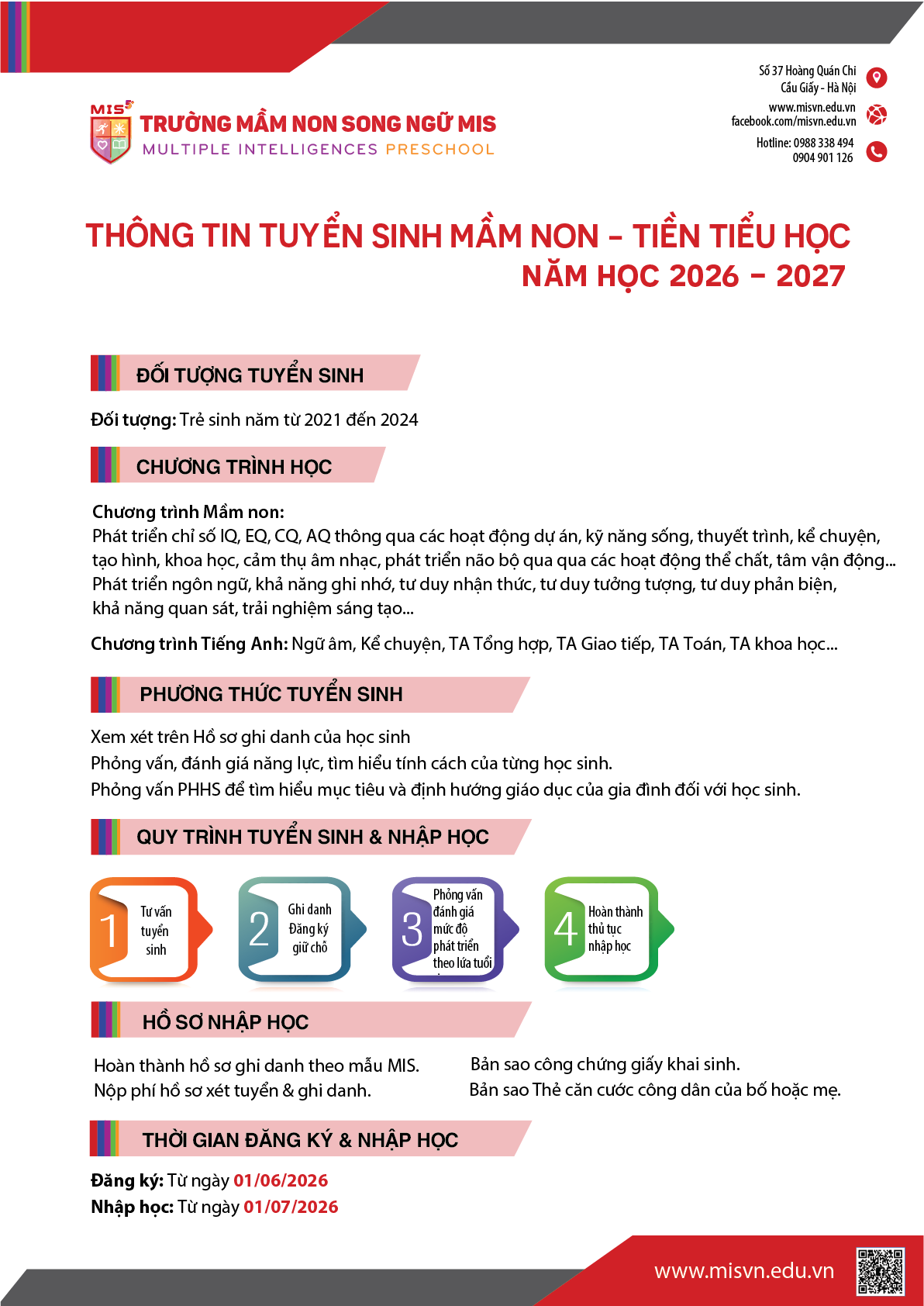 Thông tin tuyển sinh Mầm non - Tiền tiểu học năm học 2026-2027