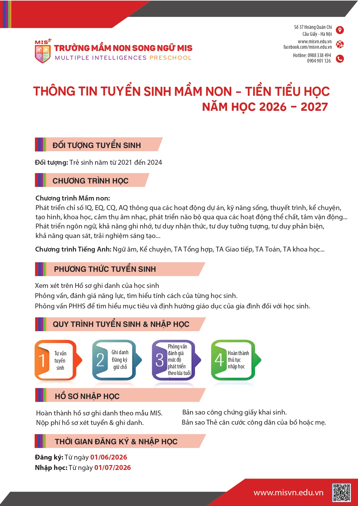 Thông tin tuyển sinh Mầm non - Tiền tiểu học năm học 2026-2027