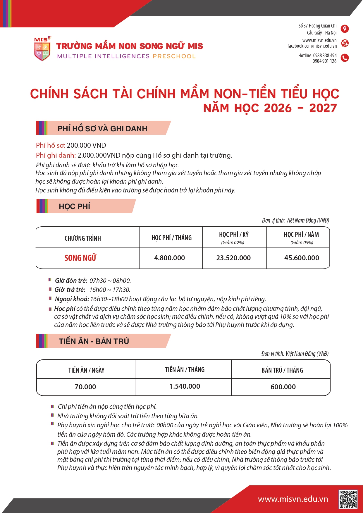 Thông tin tuyển sinh Mầm non - Tiền tiểu học năm học 2026-2027