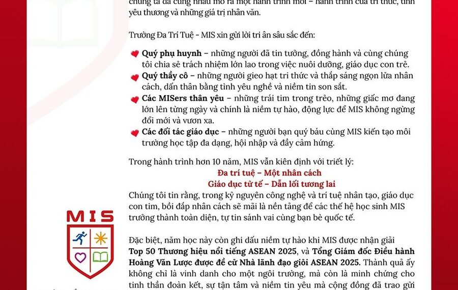 THƯ TRI ÂN NGÀY KHAI GIẢNG  FUTURE WITH AI – FUTURE WITH HEART