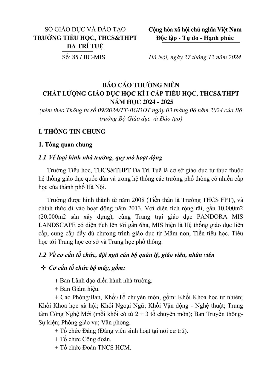 CÔNG KHAI CAM KẾT CHẤT LƯỢNG GIÁO DỤC CẤP THCS CỦA TRƯỜNG TH,THCS&THPT ĐA TRÍ TUỆ NĂM HỌC 2024-2025