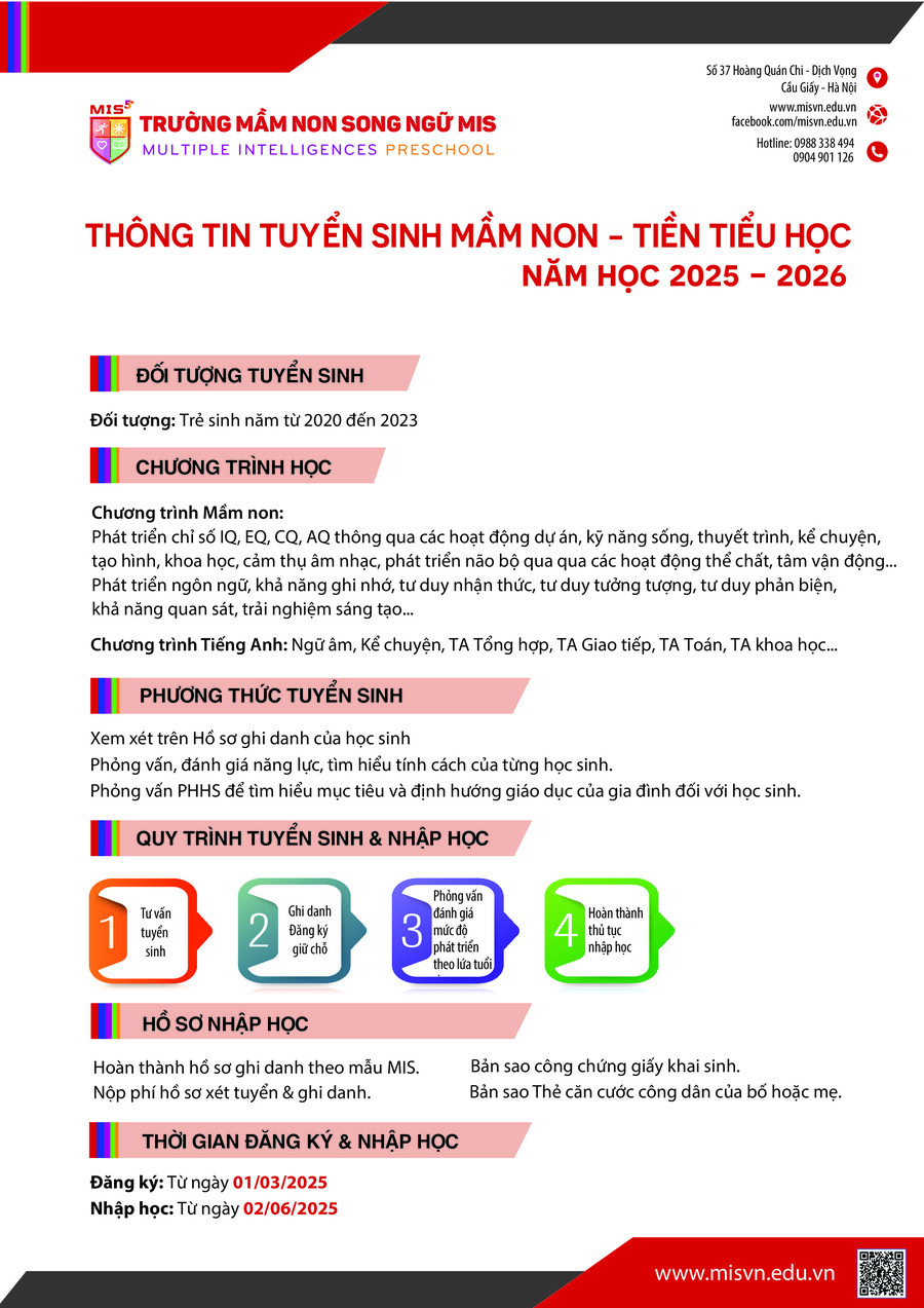 THÔNG TIN TUYỂN SINH MẦM NON – TIỀN TIỂU HỌC NĂM HỌC 2025-2026