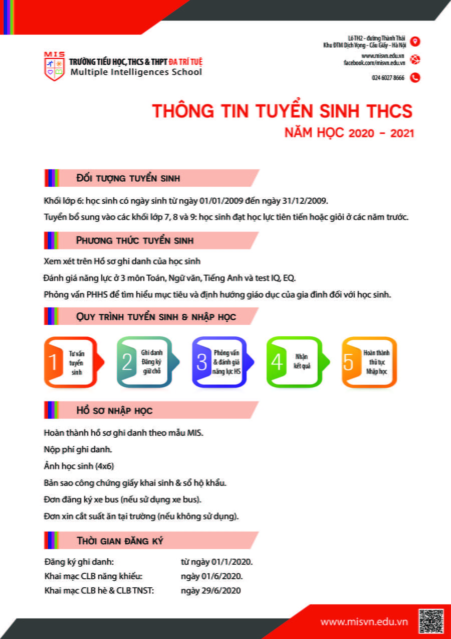 Thông tin tuyển sinh THCS năm học 2020-2021