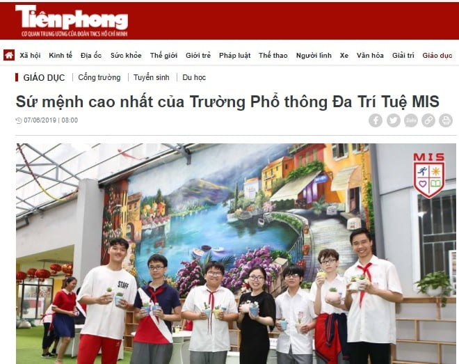 Báo Tiền Phong: Sứ mệnh cao nhất của Trường Phổ thông Đa Trí Tuệ MIS