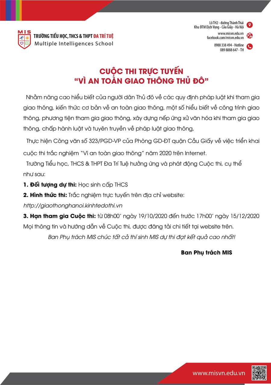 CUỘC THI TRỰC TUYẾN “VÌ AN TOÀN GIAO THÔNG THỦ ĐÔ