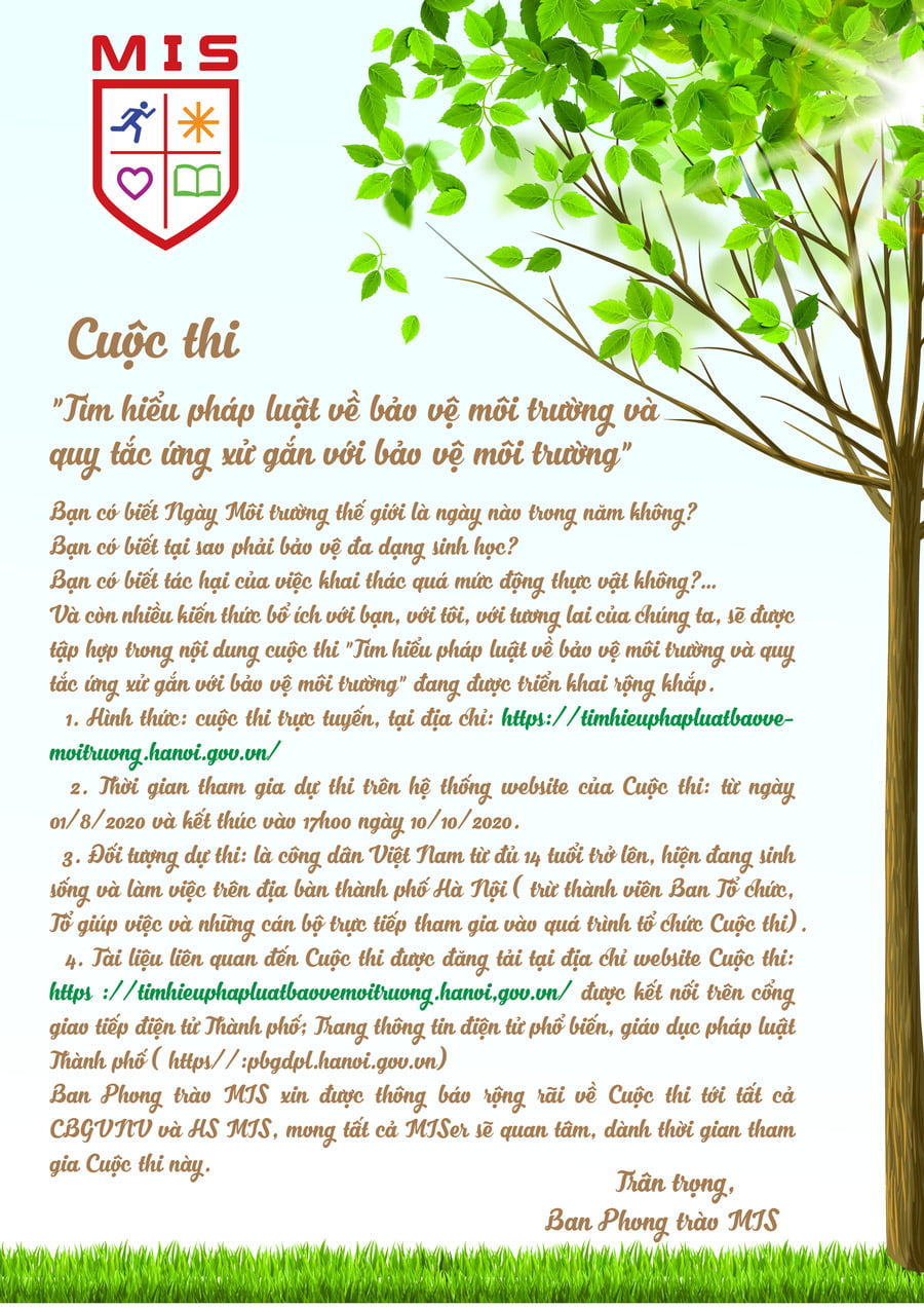 CUỘC THI “TÌM HIỂU PHÁP LUẬT VỀ BẢO VỆ MÔI TRƯỜNG VÀ QUY TẮC ỨNG XỬ GẮN VỚI BẢO VỆ MÔI TRƯỜNG”