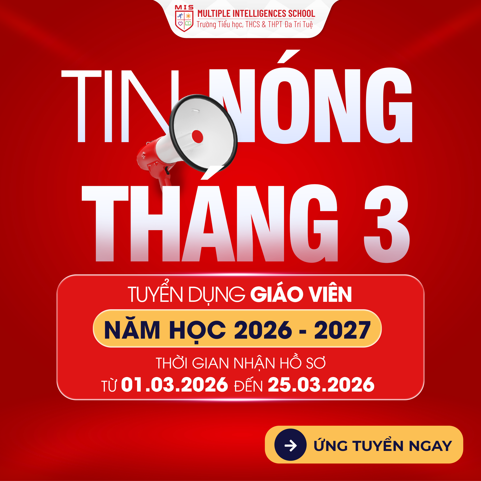 TUYỂN DỤNG GIÁO VIÊN NĂM HỌC 2026 – 2027