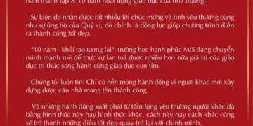 THƯ CẢM ƠN LỄ KỶ NIỆM 10 NĂM HOẠT ĐỘNG GIÁO DỤC MIS