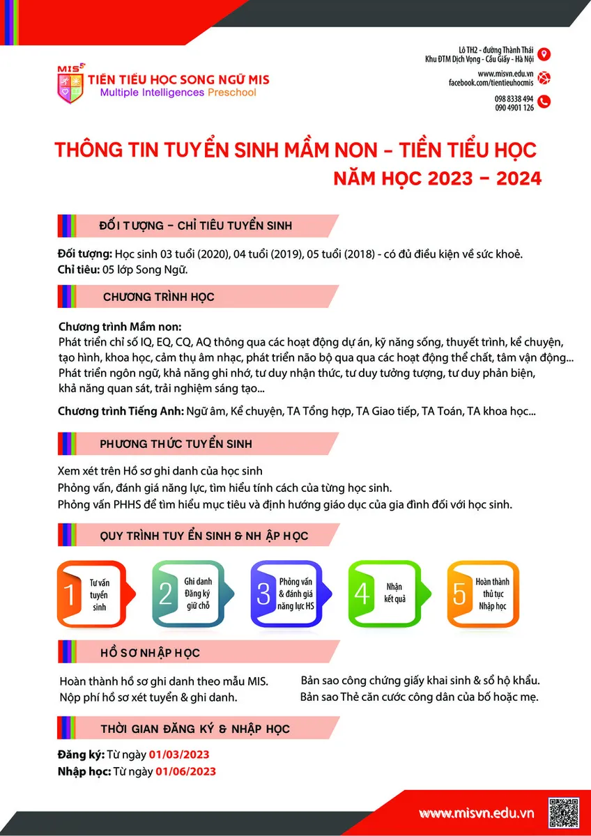 TUYỂN SINH MẦM NON – TIỀN TIỂU HỌC NĂM HỌC 2023 – 2024