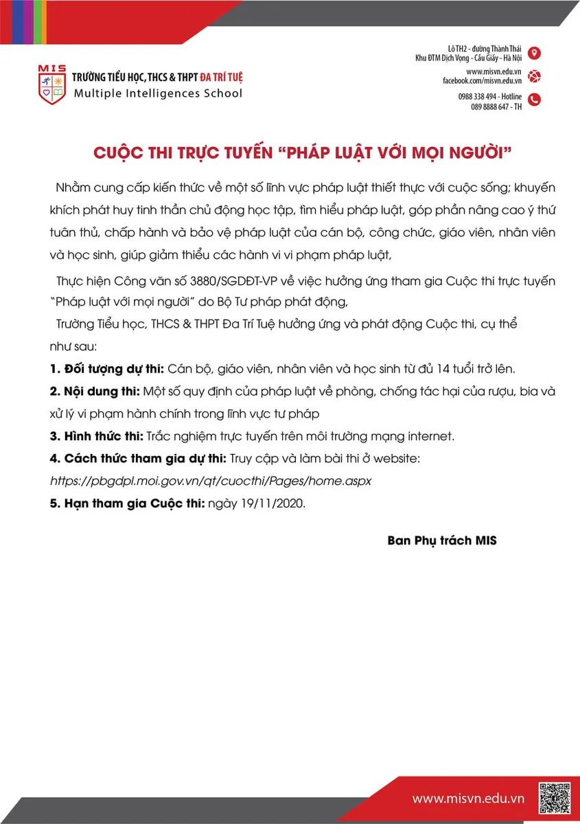 CUỘC THI TRỰC TUYẾN “PHÁP LUẬT VỚI MỌI NGƯỜI”
