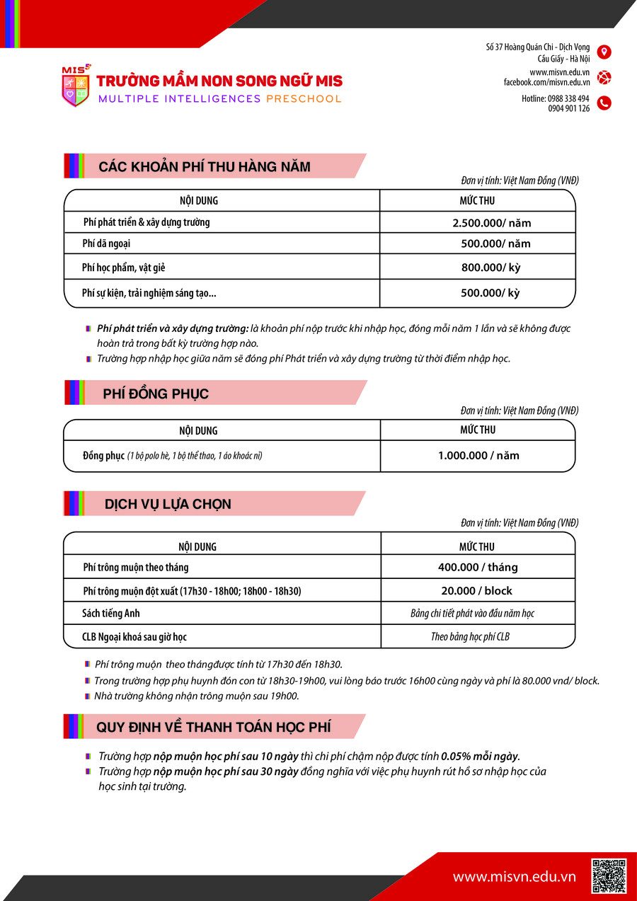 Thông tin tuyển sinh Mầm non - Tiền tiểu học năm học 2026-2027