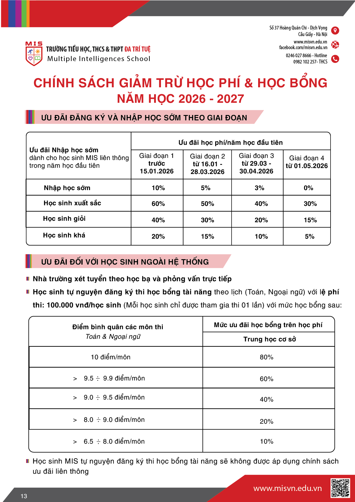 Thông tin tuyển sinh Trung học cơ sở năm học 2026-2027