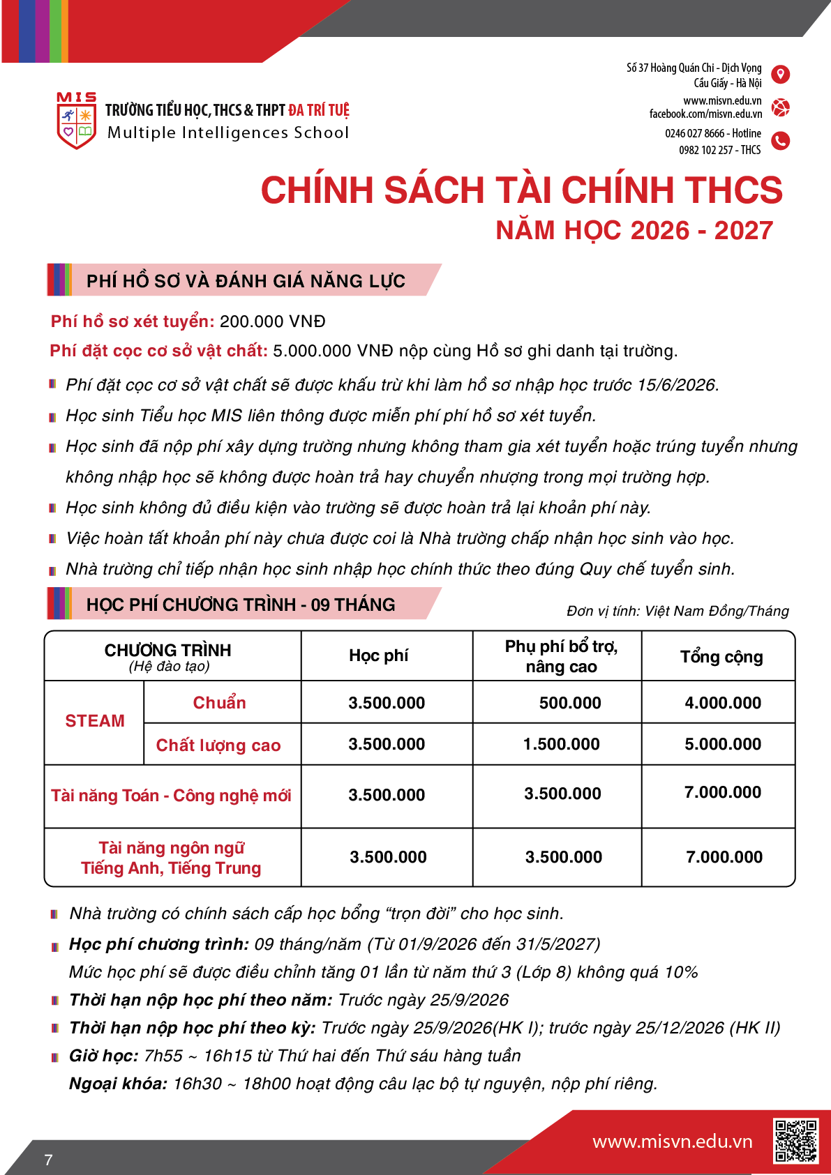 Thông tin tuyển sinh Trung học cơ sở năm học 2026-2027