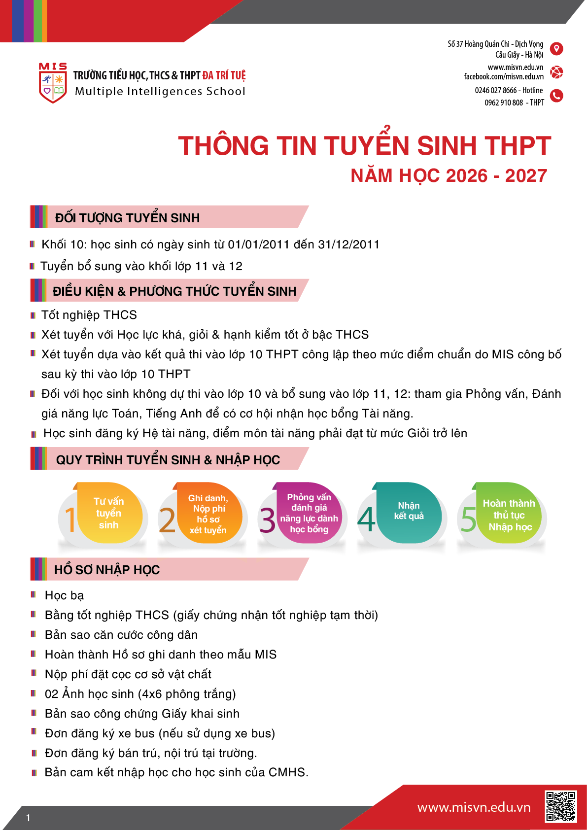 Thông tin tuyển sinh Trung học phổ thông năm học 2026-2027