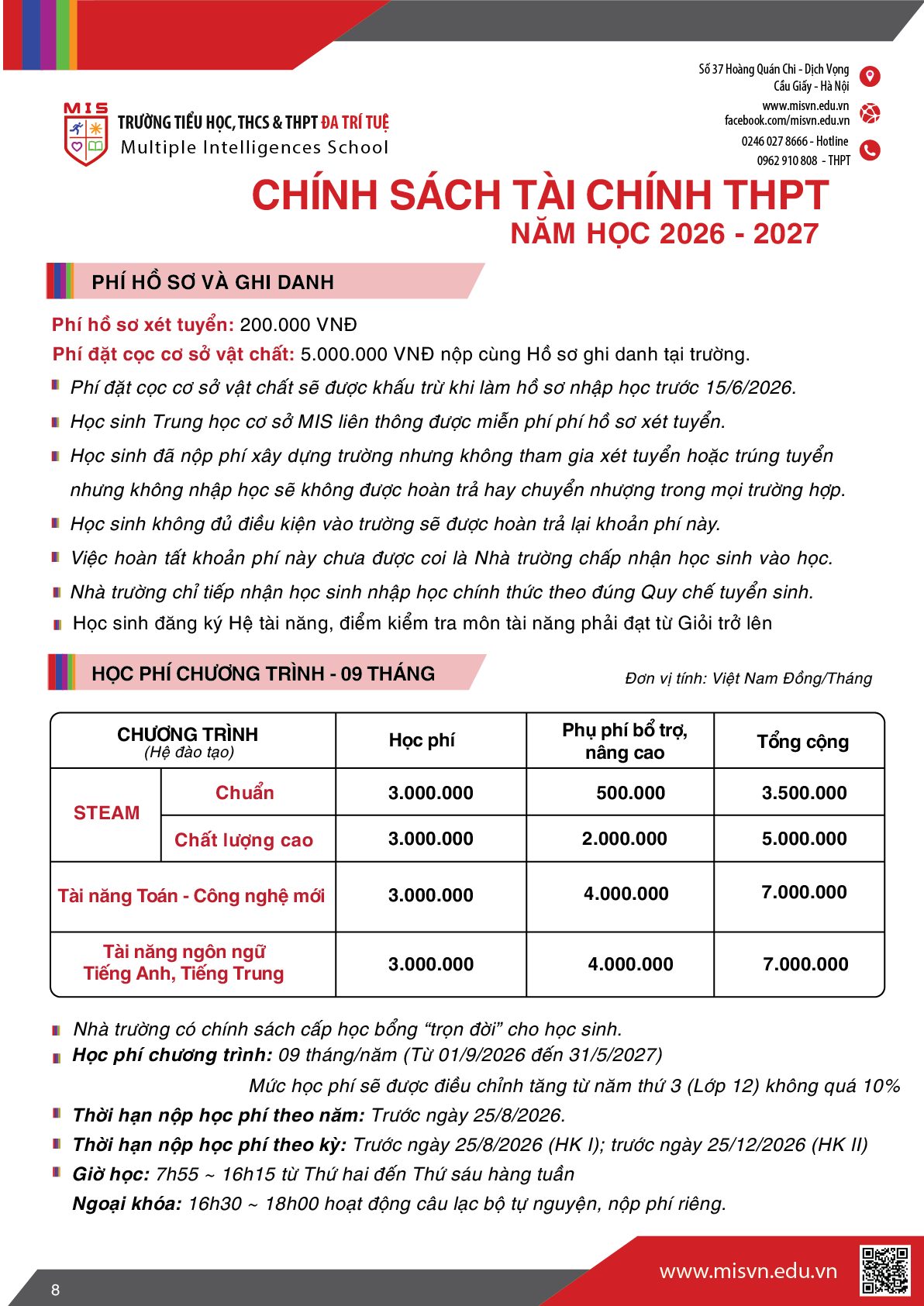 Thông tin tuyển sinh Trung học phổ thông năm học 2026-2027