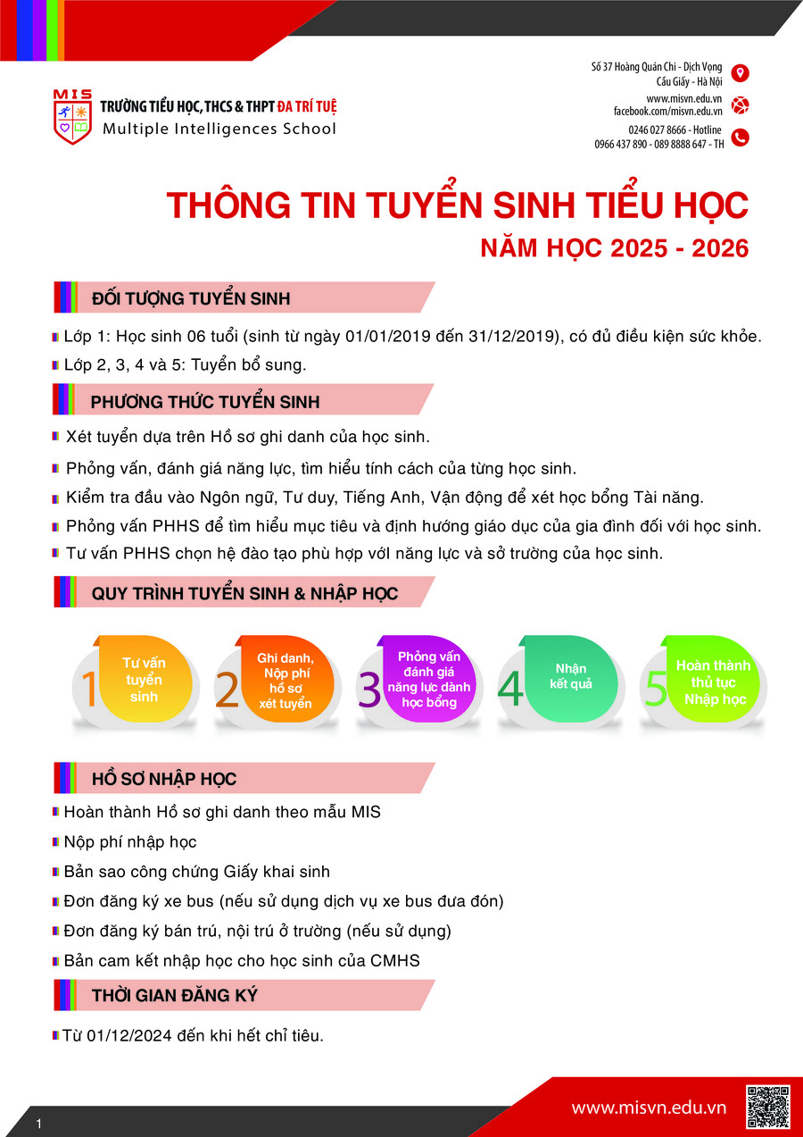 Thông tin tuyển sinh Tiểu học năm học 2026-2027